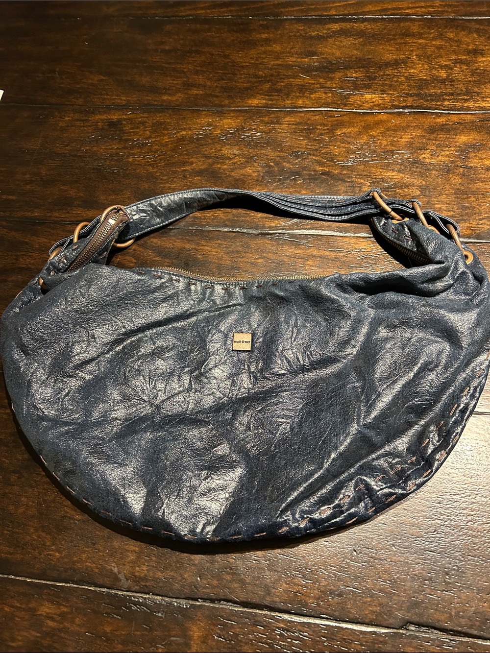 Matt & Nat Faux Leather Hobo Shoulder Bag in Dark Blue